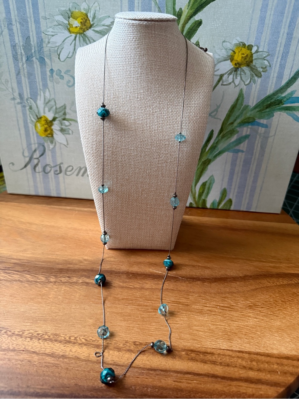 Teal and Aqua Long Bead Necklace